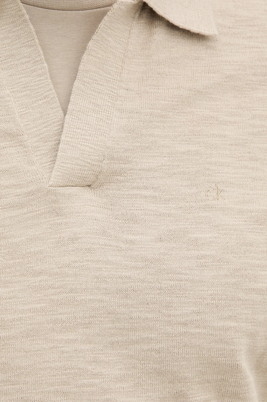 Βαμβακερό μπλουζάκι πόλο Calvin Klein ανδρικό, χρώμα: μπεζ, K10K114087 φωτογραφία