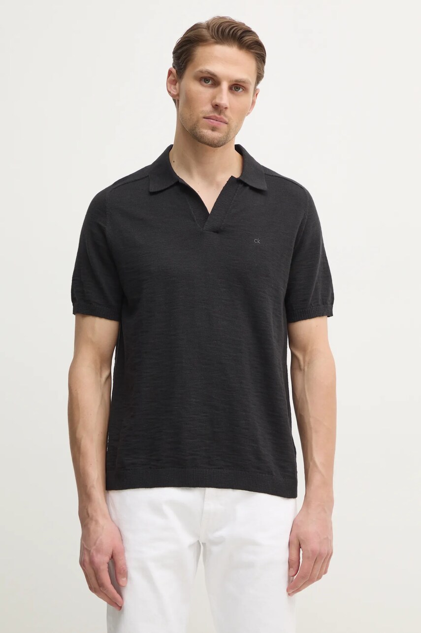 Levně Bavlněné polo tričko Calvin Klein černá barva, K10K114087