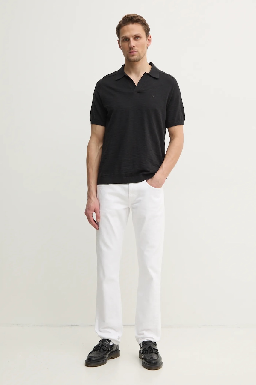 Хлопковое поло Calvin Klein мужское цвет чёрный однотонное K10K114087 Хлопковое поло Calvin Klein мужское цвет чёрный однотонное K10K114087