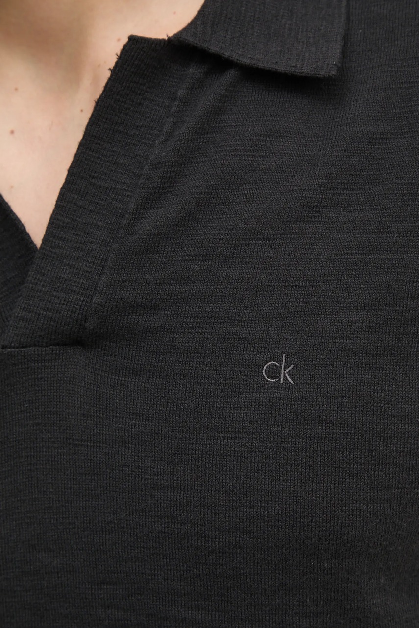 Βαμβακερό μπλουζάκι πόλο Calvin Klein ανδρικό, χρώμα: μαύρο, K10K114087 φωτογραφία