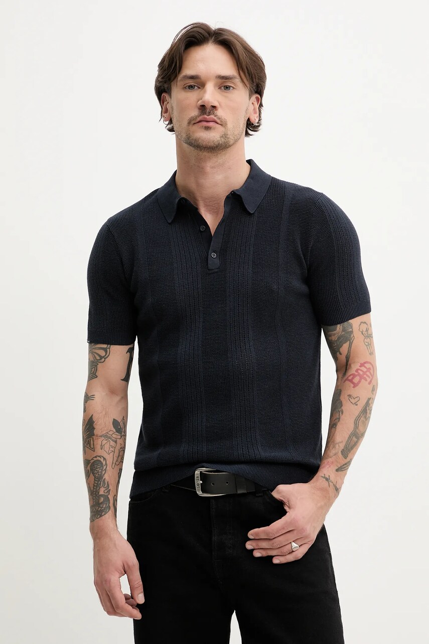 Superdry tricou polo barbati, culoarea albastru marin, neted, M1110390A-98T