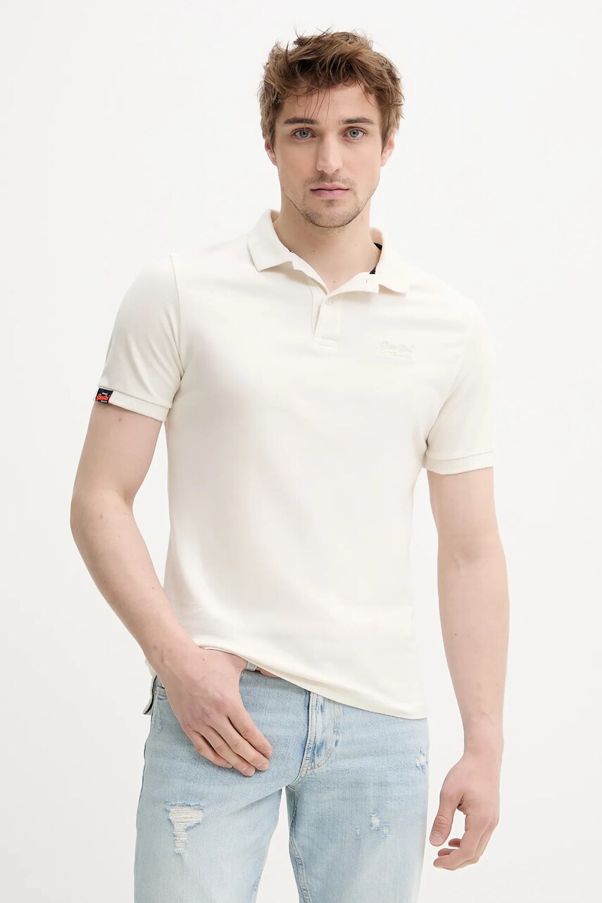 Levně Bavlněné polo tričko Superdry béžová barva, M1110439A-B7G