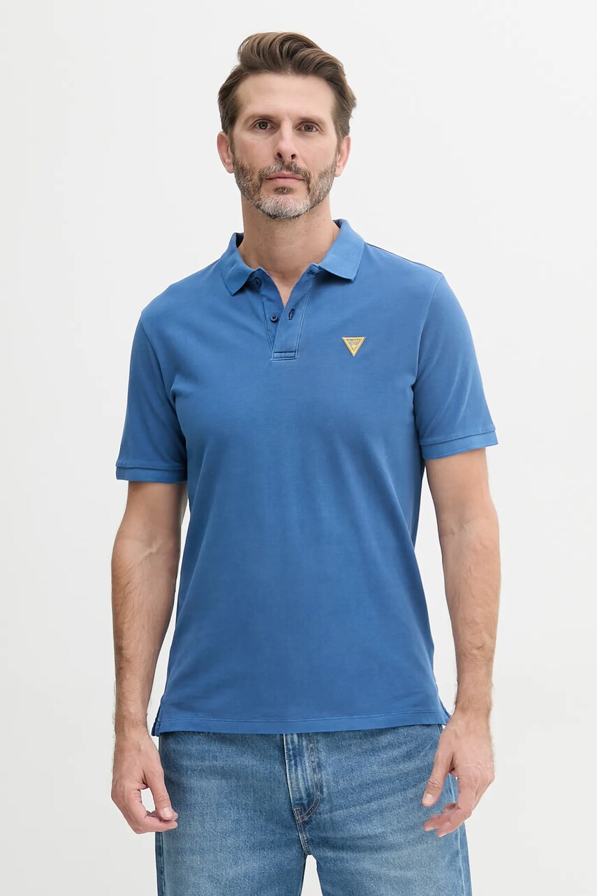 Levně Bavlněné polo tričko Guess pánské, modrá barva, F5GP00 K9WF1