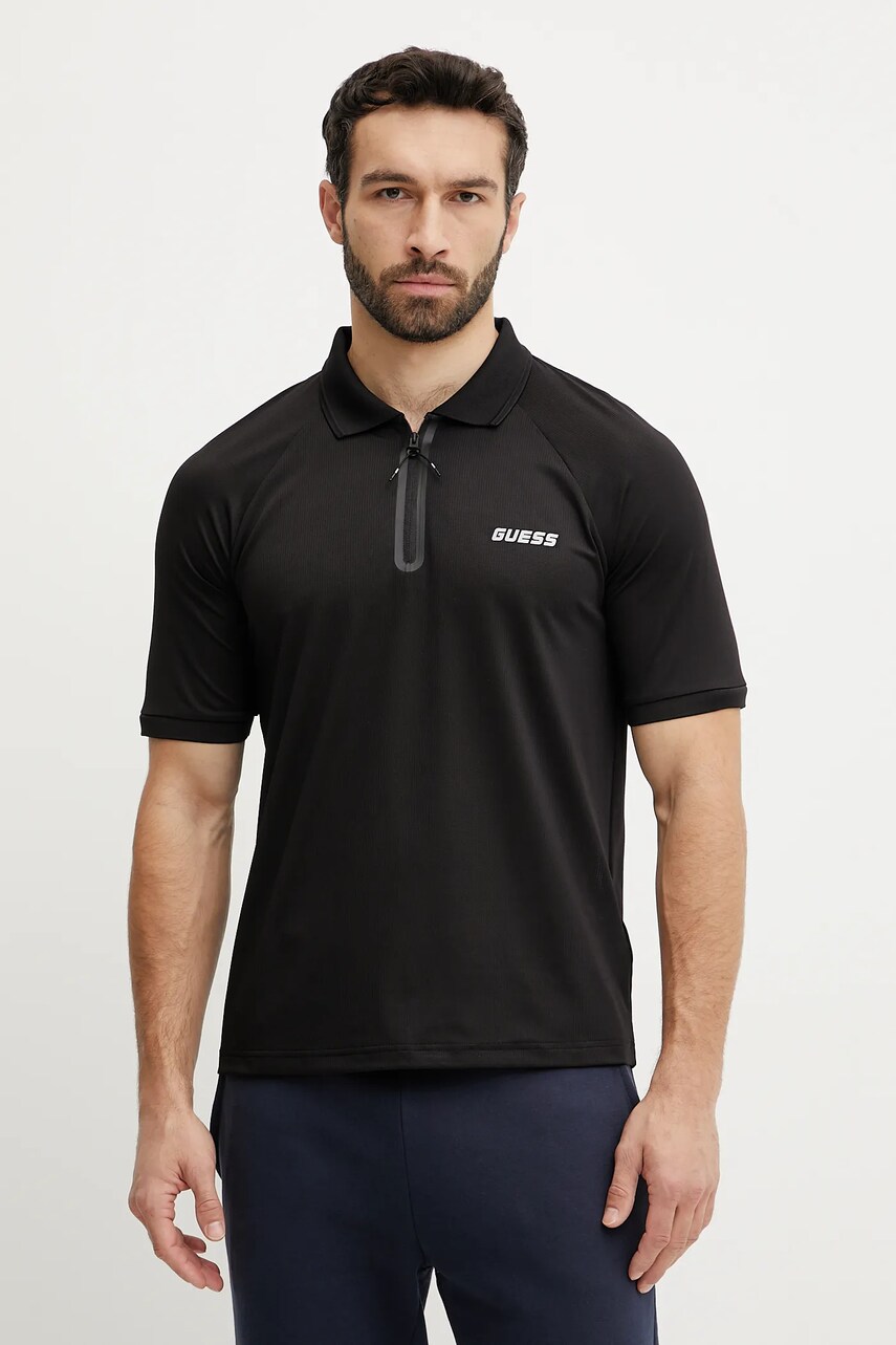 Levně Polo tričko Guess JAISS černá barva, s potiskem, Z5GP00 KCQU2