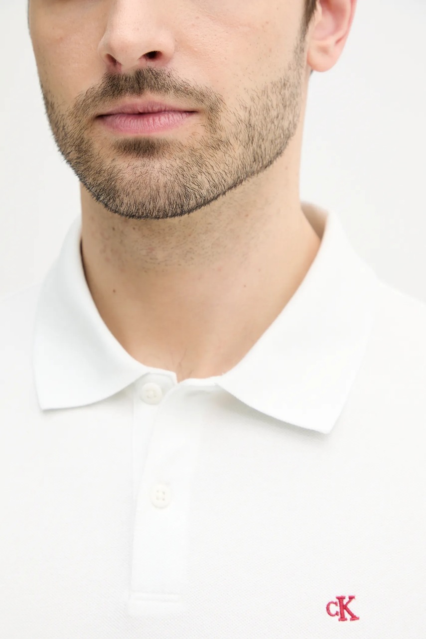 Βαμβακερό μπλουζάκι πόλο Calvin Klein Jeans ανδρικό, χρώμα: άσπρο, LV040EM269 φωτογραφία