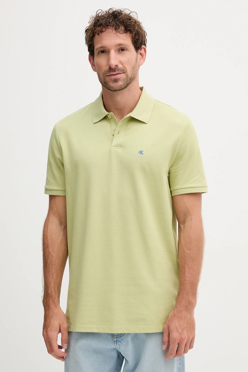 Levně Bavlněné polo tričko Calvin Klein Jeans pánské, bílá barva, LV040EM269