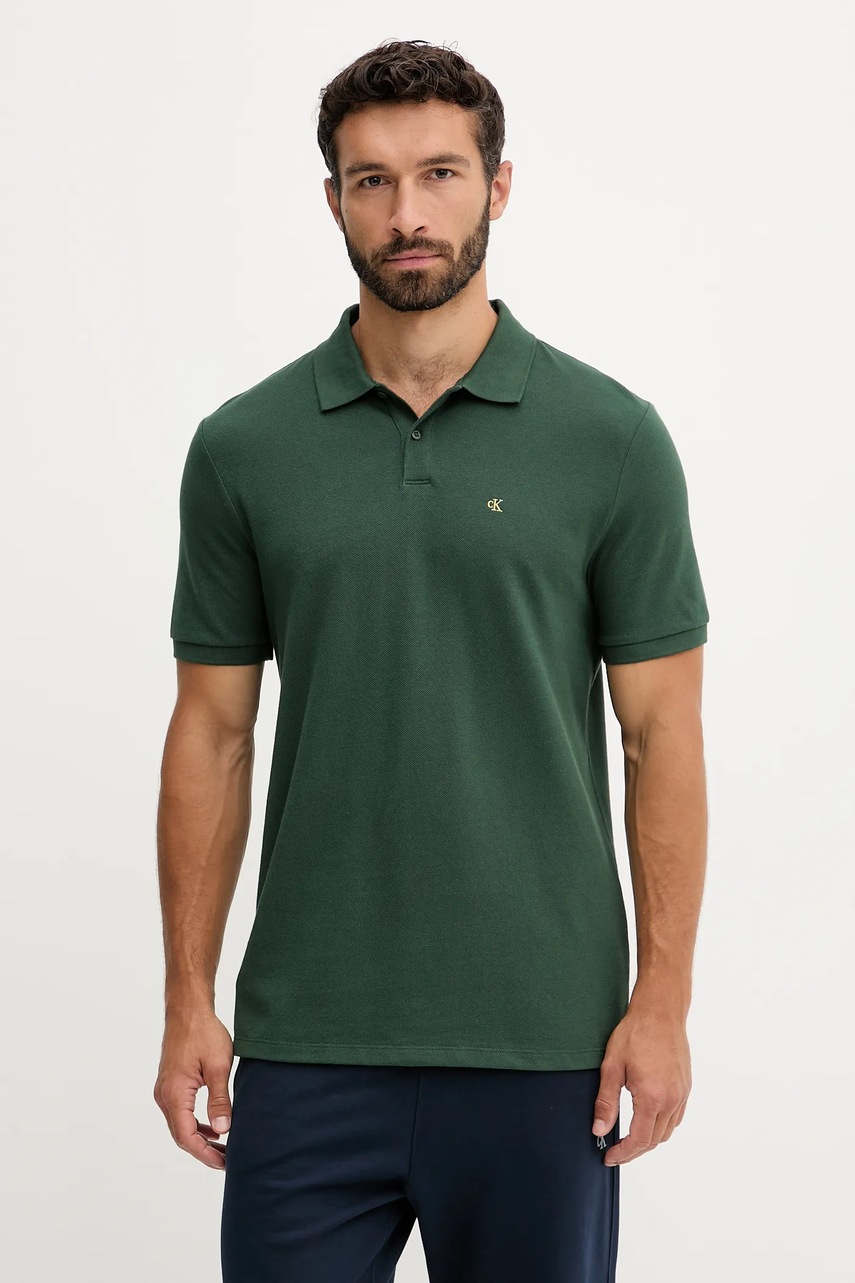 

Памучна тениска с яка Calvin Klein Jeans в бяло с изчистен дизайн LV040EM269, Зелен