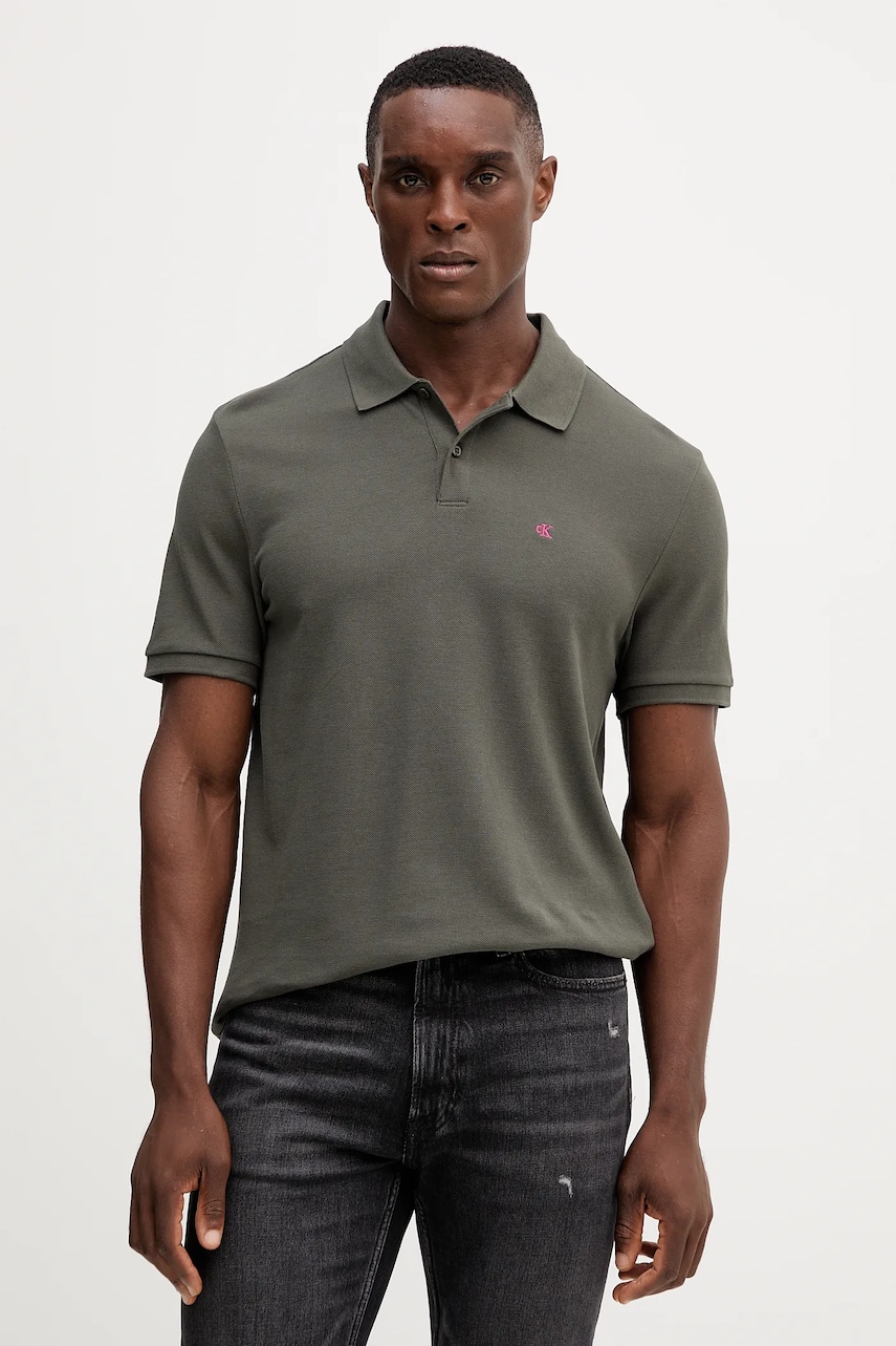 

Памучна тениска с яка Calvin Klein Jeans в бяло с изчистен дизайн LV040EM269, Сив