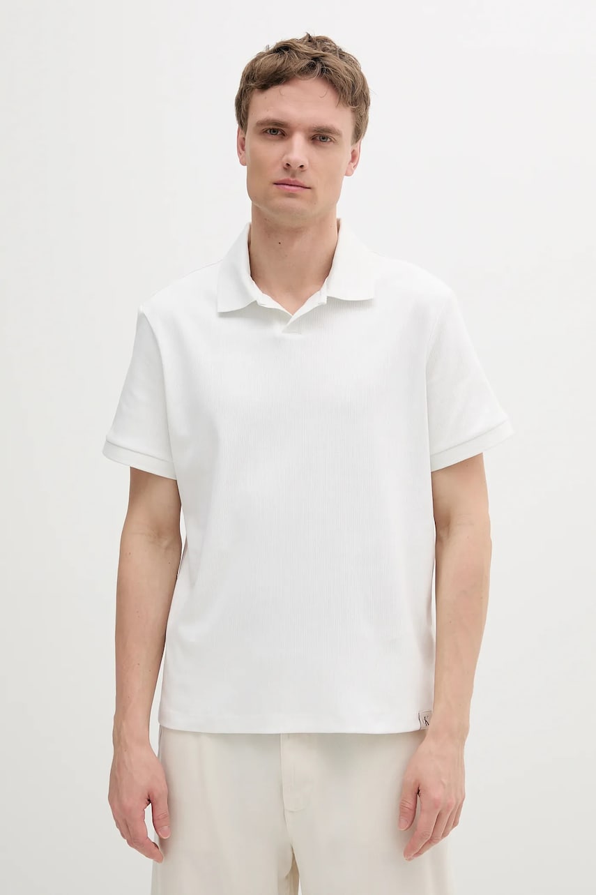 Levně Bavlněné polo tričko Calvin Klein Jeans pánské, bílá barva, LV04RB282G