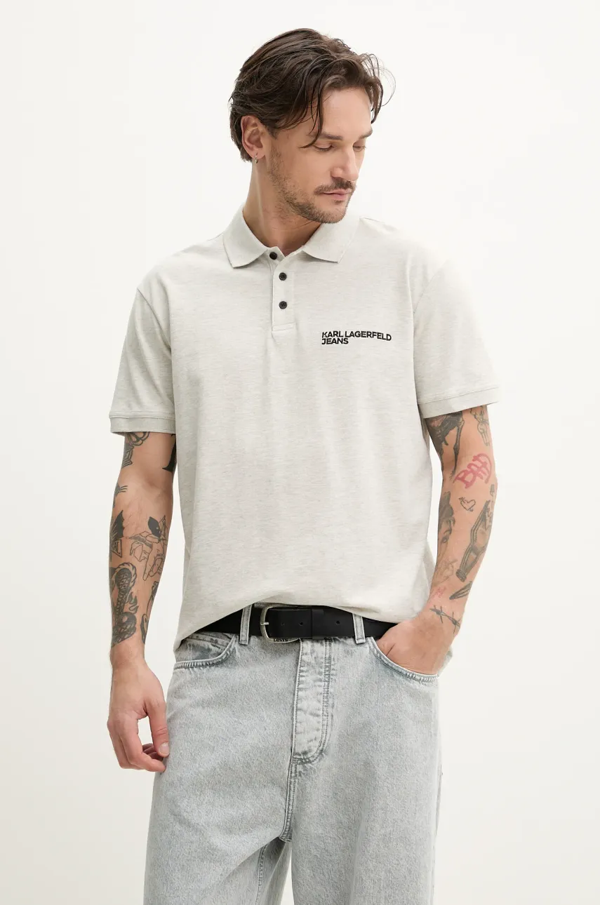 Levně Bavlněné polo tričko Karl Lagerfeld Jeans šedá barva, A2M17094