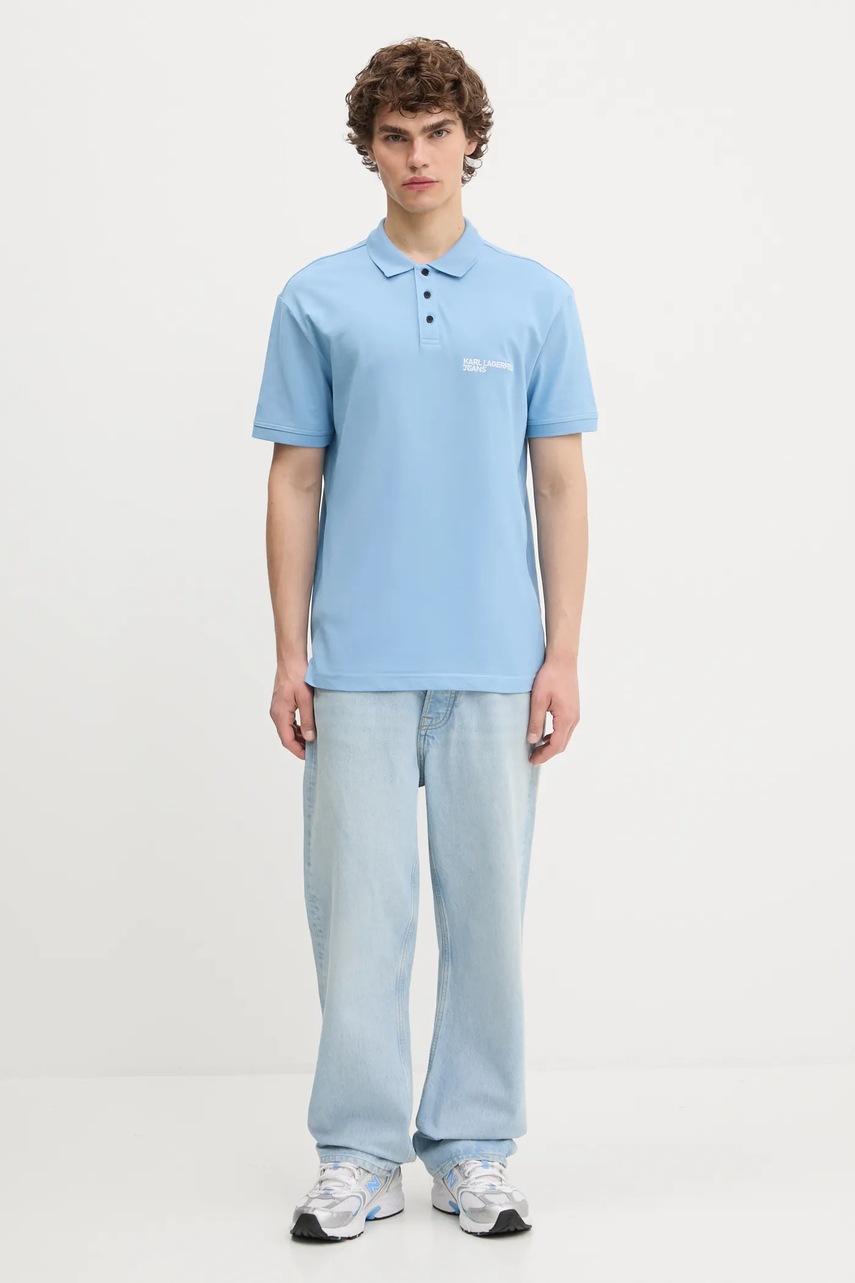 Хлопковое поло Karl Lagerfeld Jeans цвет серый однотонное A2M17094