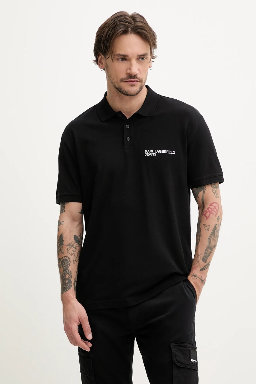 Karl Lagerfeld Jeans polo de bumbac bărbați, culoarea negru, uni, A2M17094