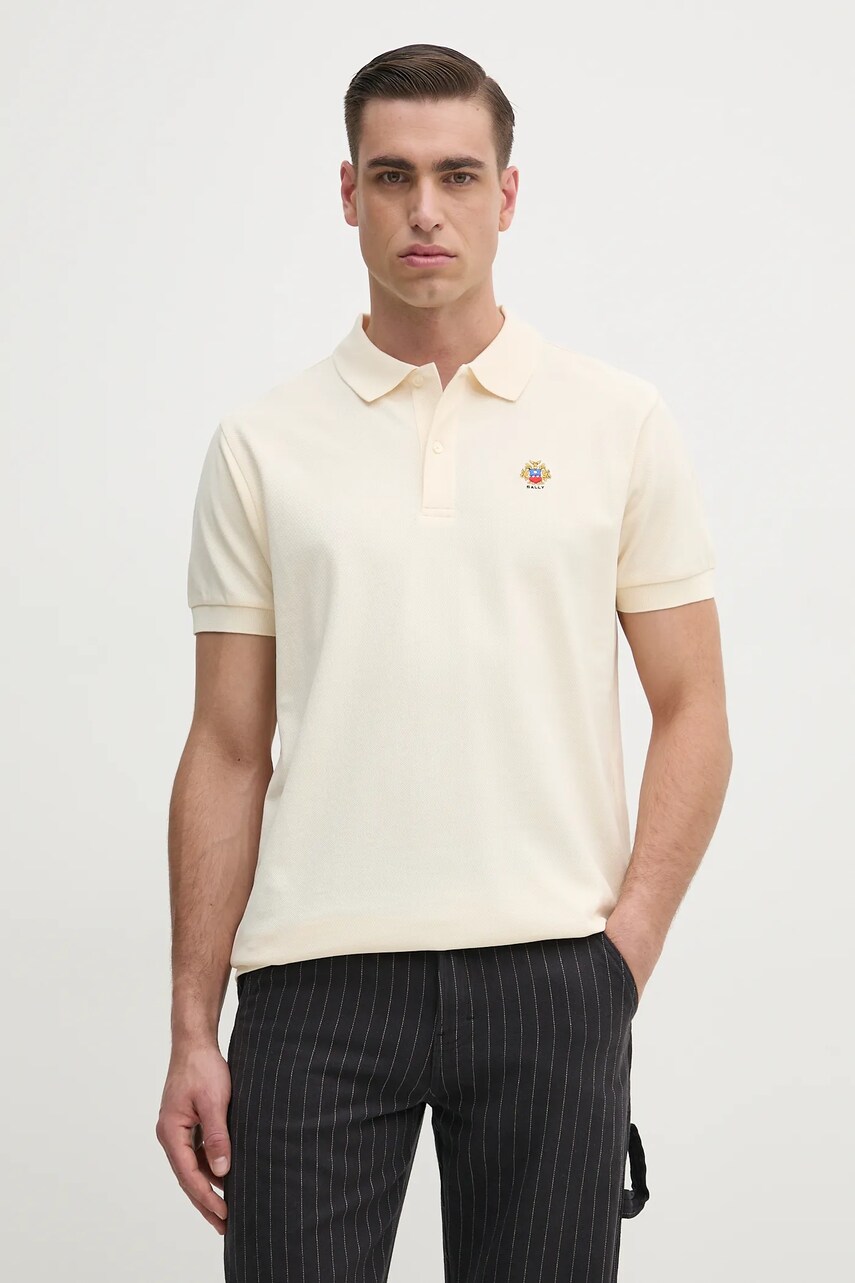 Bally polo de bumbac bărbați, culoarea bej, cu imprimeu, MJE06N