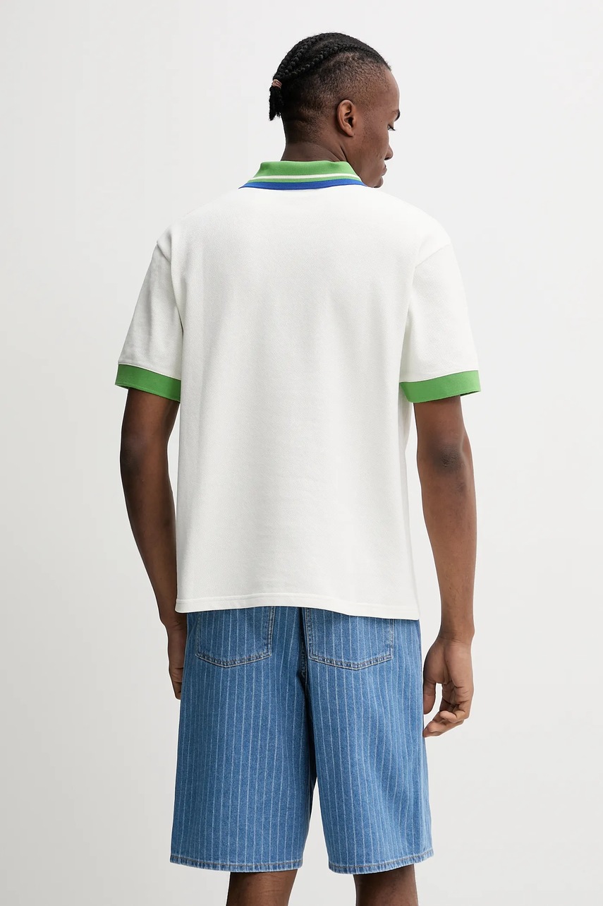 Βαμβακερό μπλουζάκι πόλο Drôle de Monsieur Le Polo Pique Tresse ανδρικό, χρώμα: άσπρο, G-PL152-CO162-OW φωτογραφία