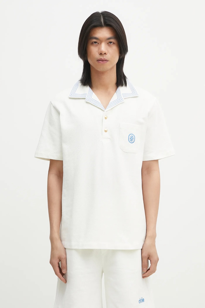 Drôle de Monsieur polo de bumbac Le Polo Pique Damier barbati, culoarea alb, uni, G-PL144-CO162-OW