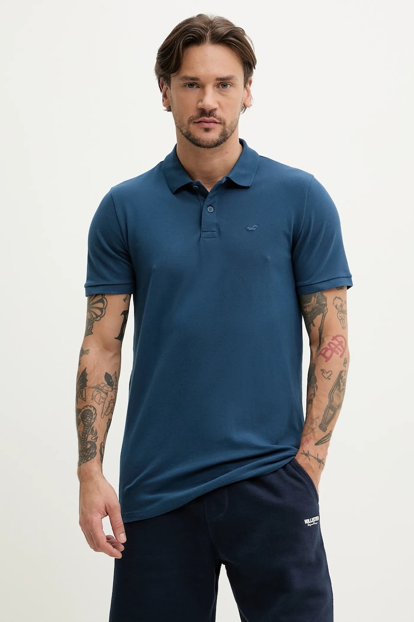 Hollister Co. tricou polo barbati, culoarea albastru marin, neted, KI324-5172 Hollister Co. tricou polo barbati, culoarea albastru marin, neted, KI324-5172