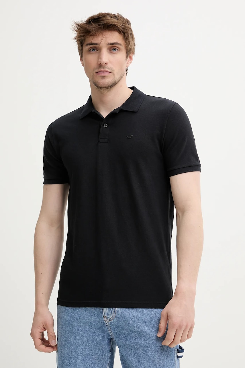 Hollister Co. tricou polo bărbați, culoarea negru, uni, KI324-5172