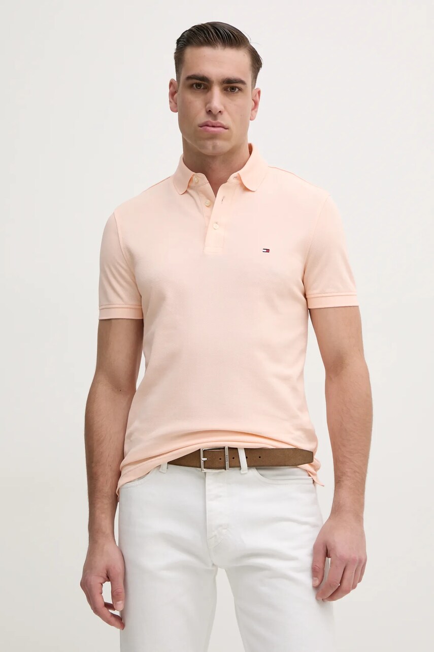 Levně Polo tričko Tommy Hilfiger oranžová barva, MW0MW17771