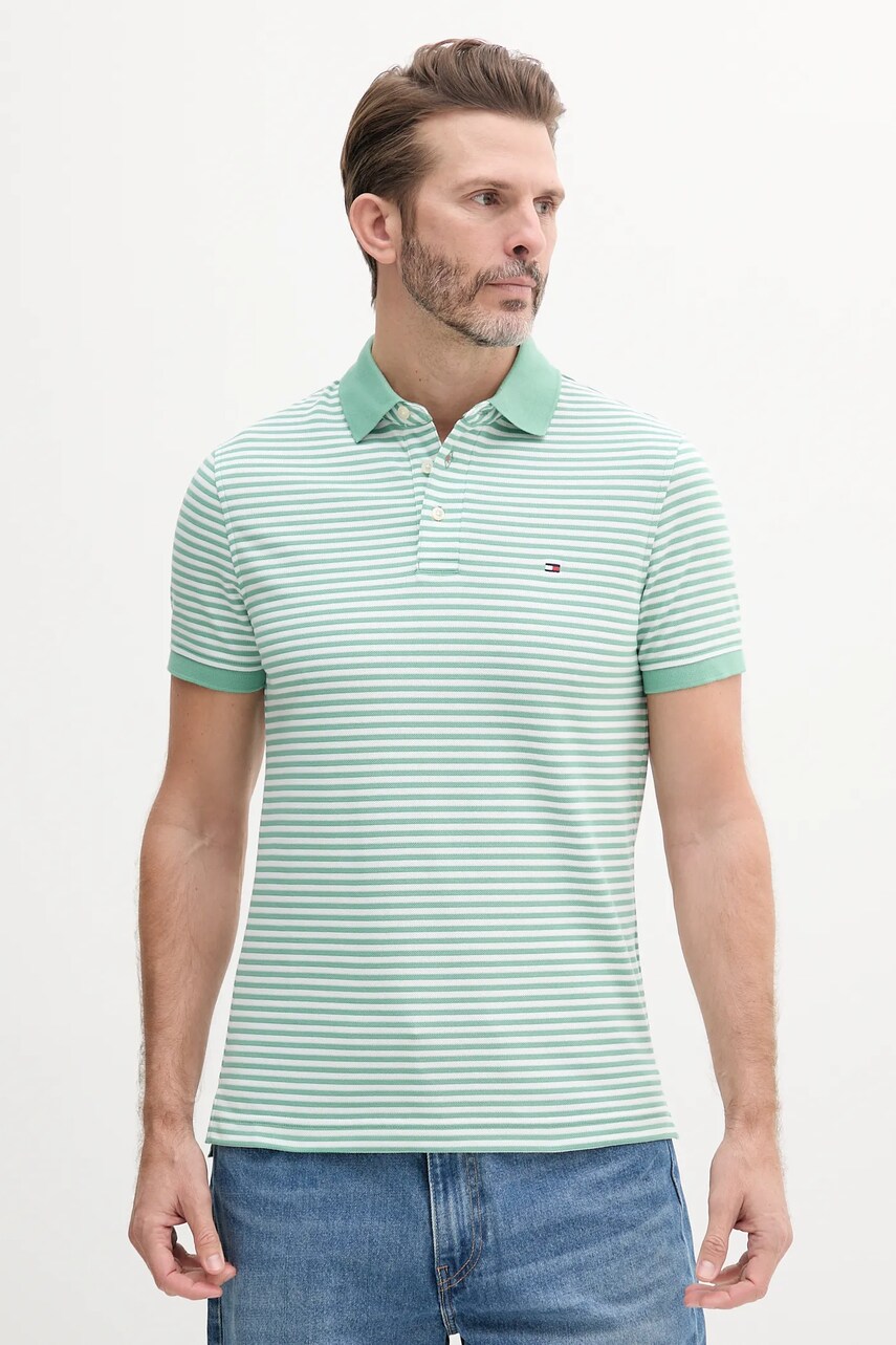 Levně Polo tričko Tommy Hilfiger zelená barva, MW0MW17771