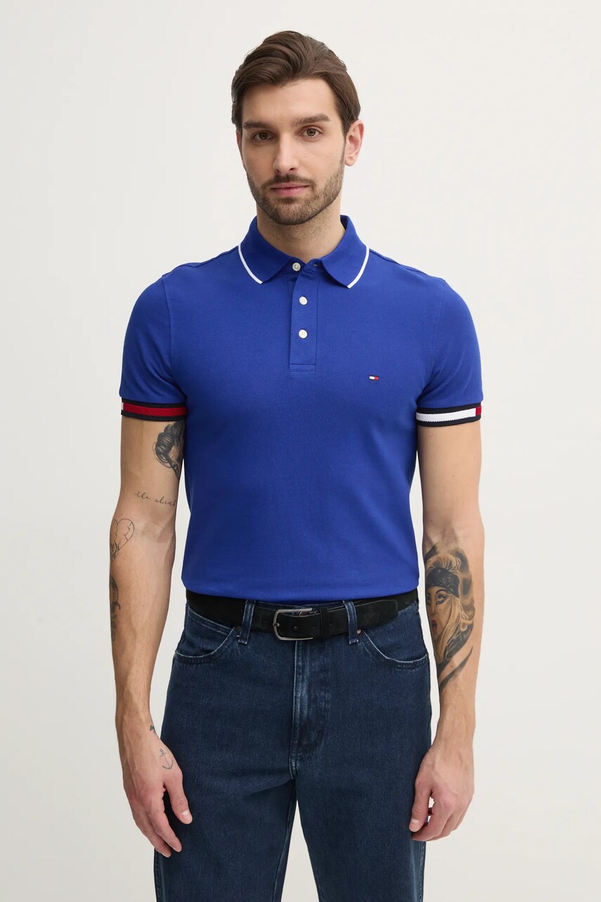 Levně Polo tričko Tommy Hilfiger modrá barva, s aplikací, MW0MW38458