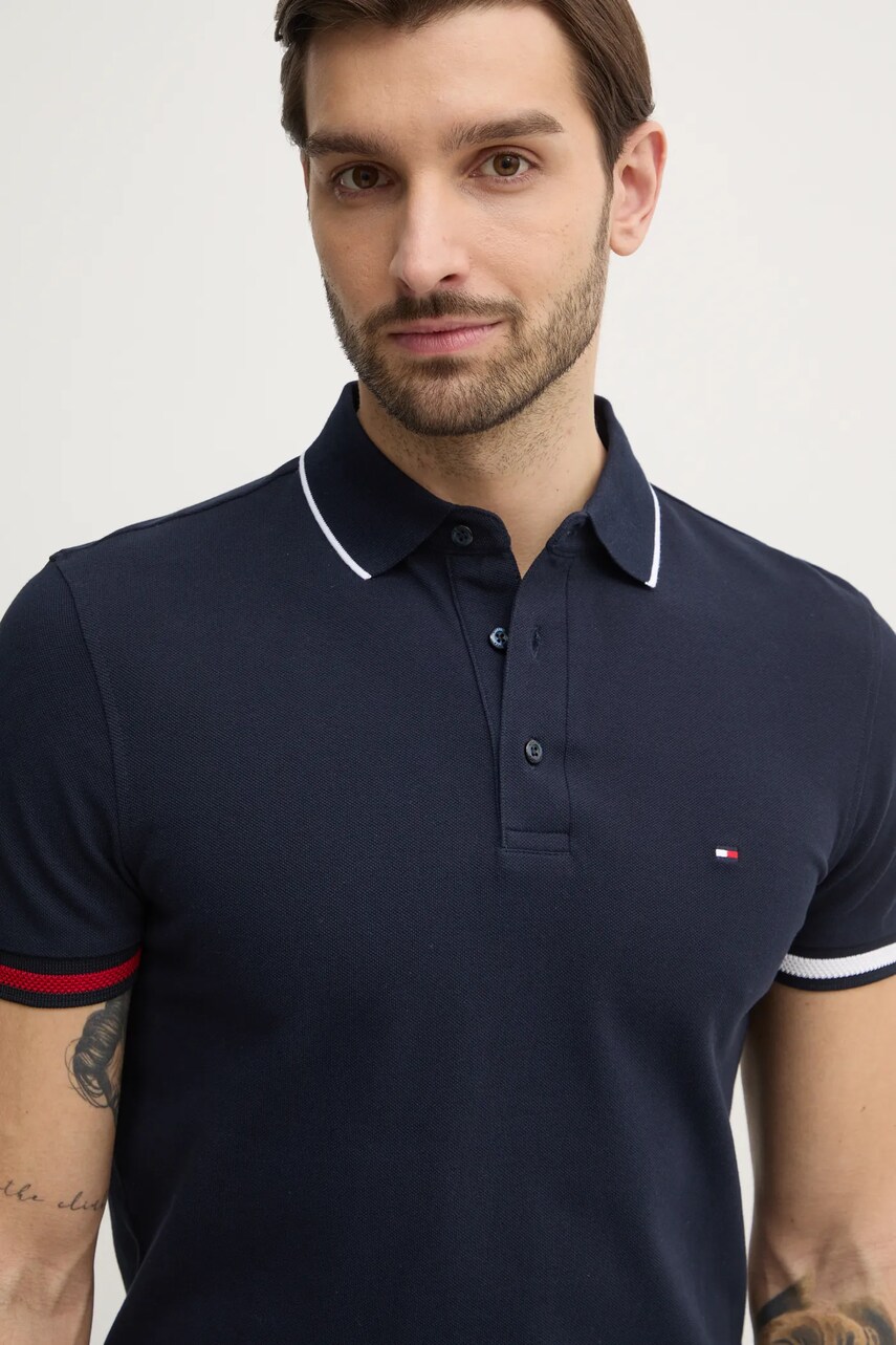 Levně Polo tričko Tommy Hilfiger tmavomodrá barva, s aplikací, MW0MW38458