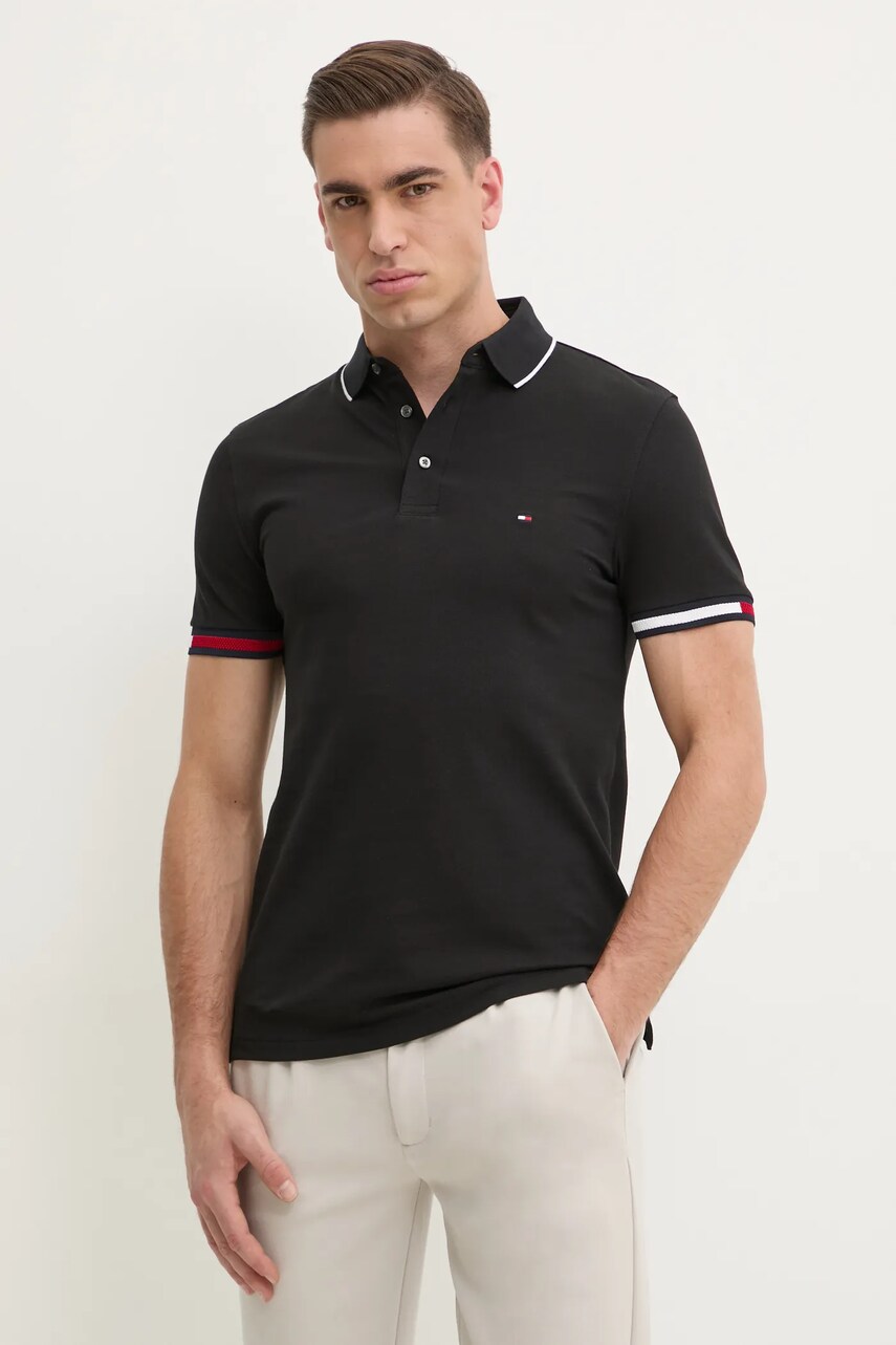 Polo tričko Tommy Hilfiger černá barva, s aplikací, MW0MW38458