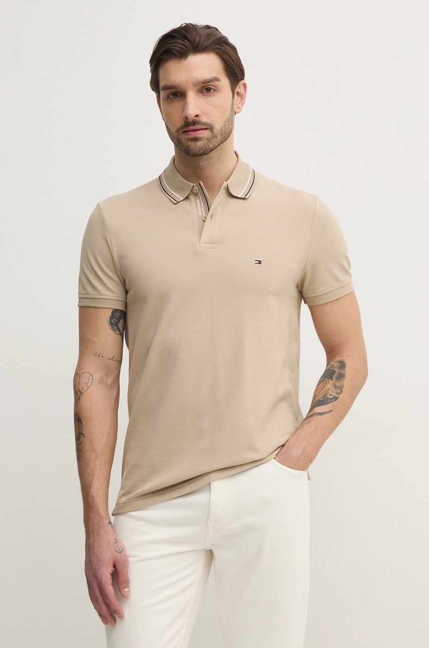 Polo tričko Tommy Hilfiger béžová barva, MW0MW38459