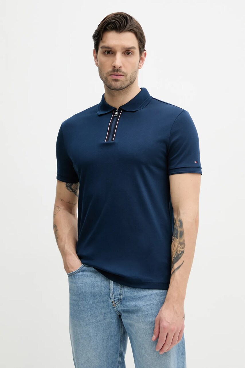 Levně Bavlněné polo tričko Tommy Hilfiger modrá barva, MW0MW38487