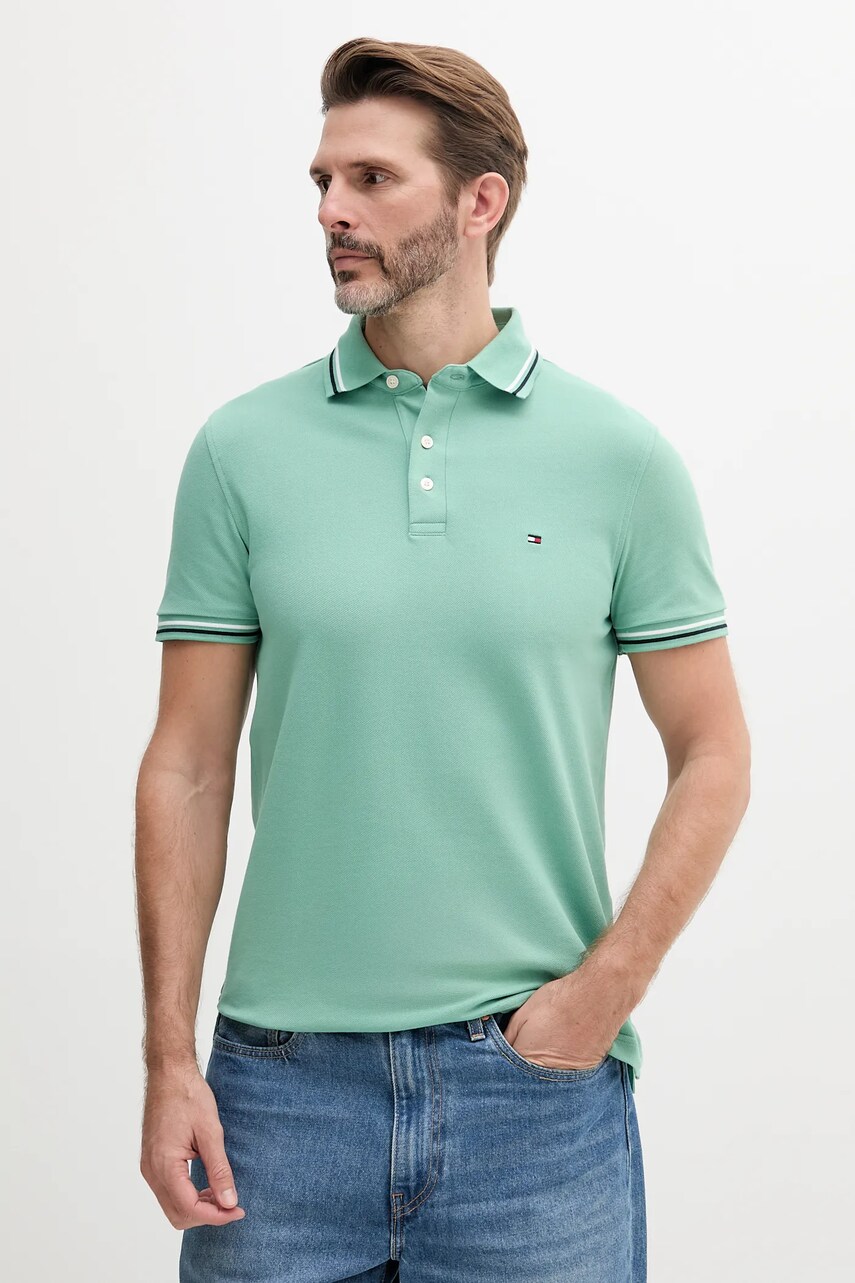 Levně Polo tričko Tommy Hilfiger zelená barva, MW0MW39993