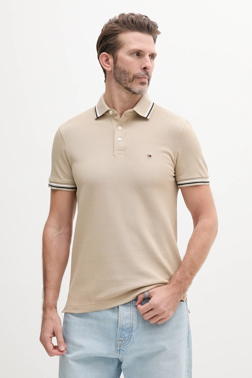 Polo tričko Tommy Hilfiger béžová barva, MW0MW39993