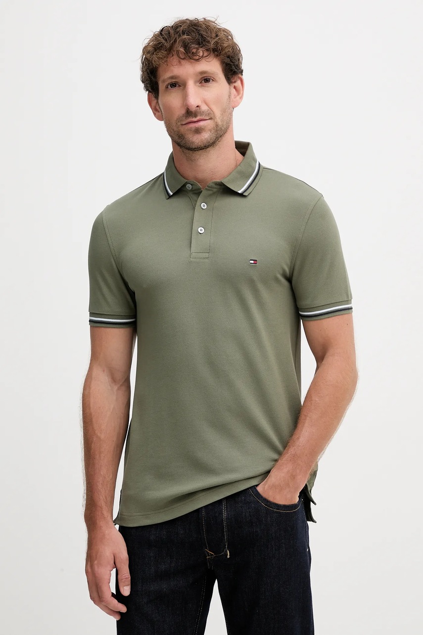 

Тениска с яка Tommy Hilfiger в розово с изчистен дизайн MW0MW39993, Зелен