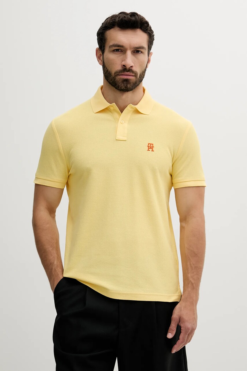 Levně Bavlněné polo tričko Tommy Hilfiger žlutá barva, s aplikací, MW0MW33167