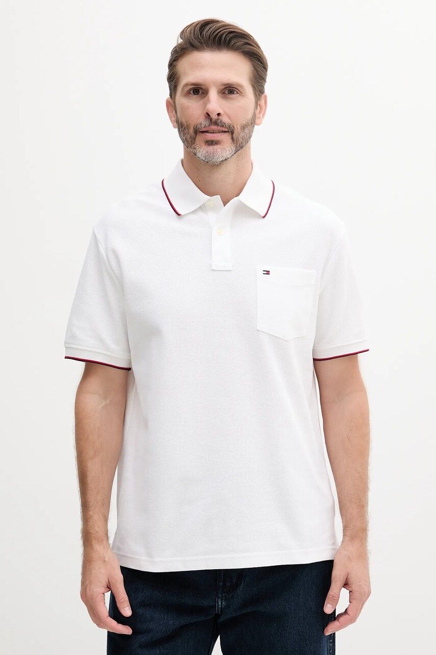 Levně Bavlněné polo tričko Tommy Hilfiger bílá barva, MW0MW38457