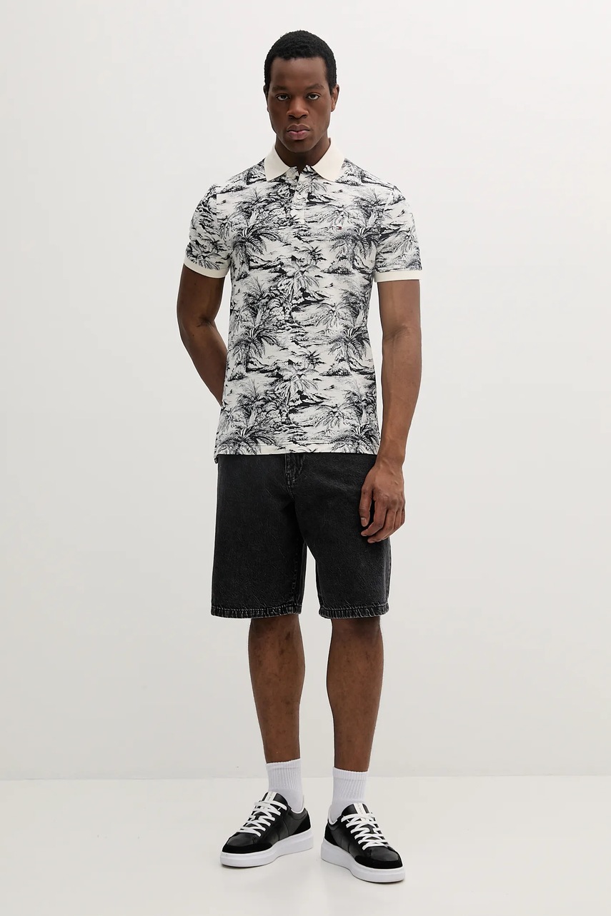 Поло с примесью льна Tommy Hilfiger цвет бежевый узор MW0MW38475