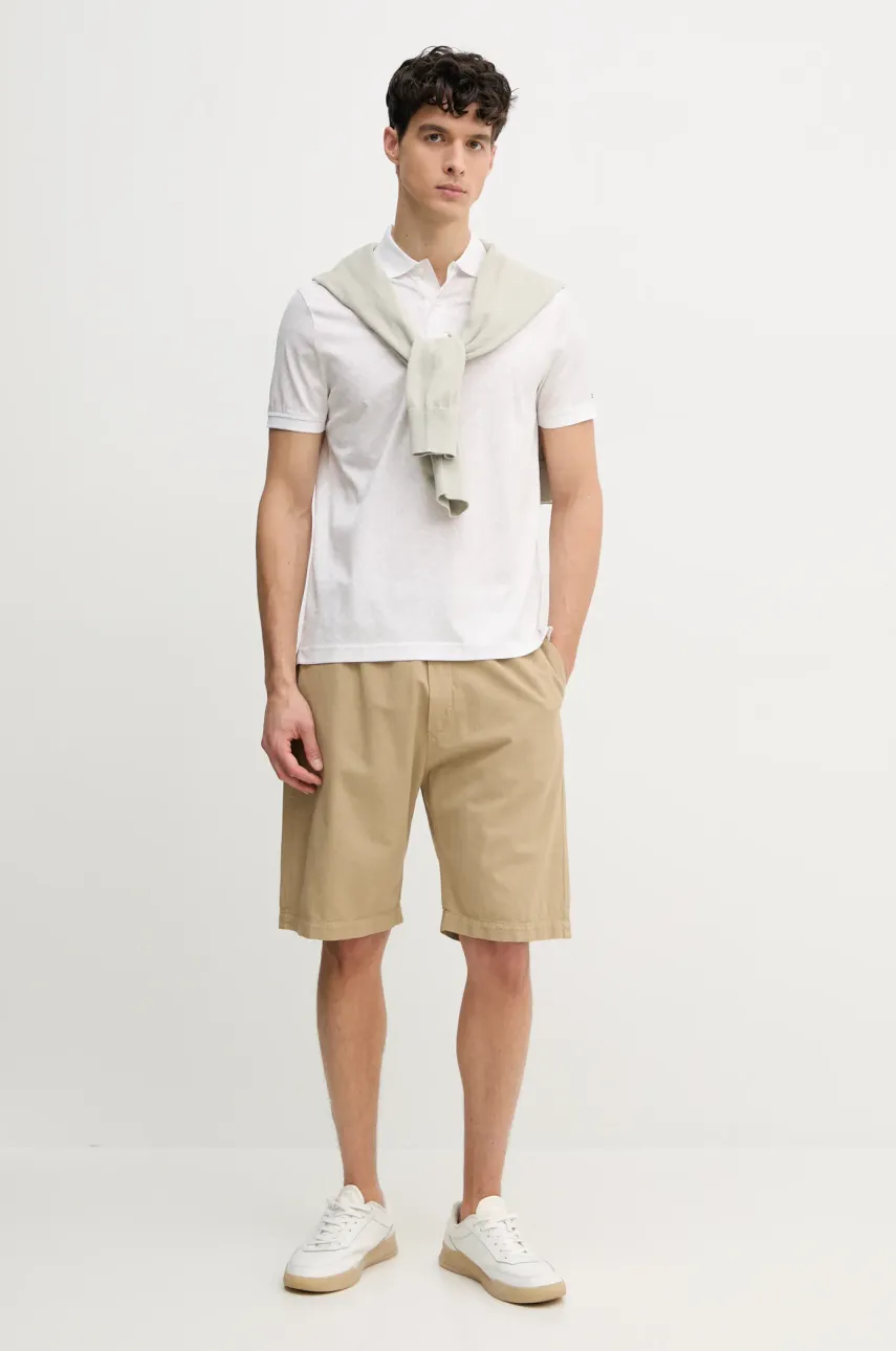Хлопковое поло Tommy Hilfiger мужское цвет белый узорное MW0MW39218 Хлопковое поло Tommy Hilfiger мужское цвет белый узорное MW0MW39218