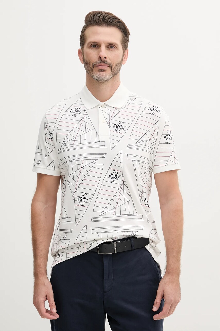 Levně Bavlněné polo tričko Tommy Hilfiger pánské, bílá barva, MW0MW39309
