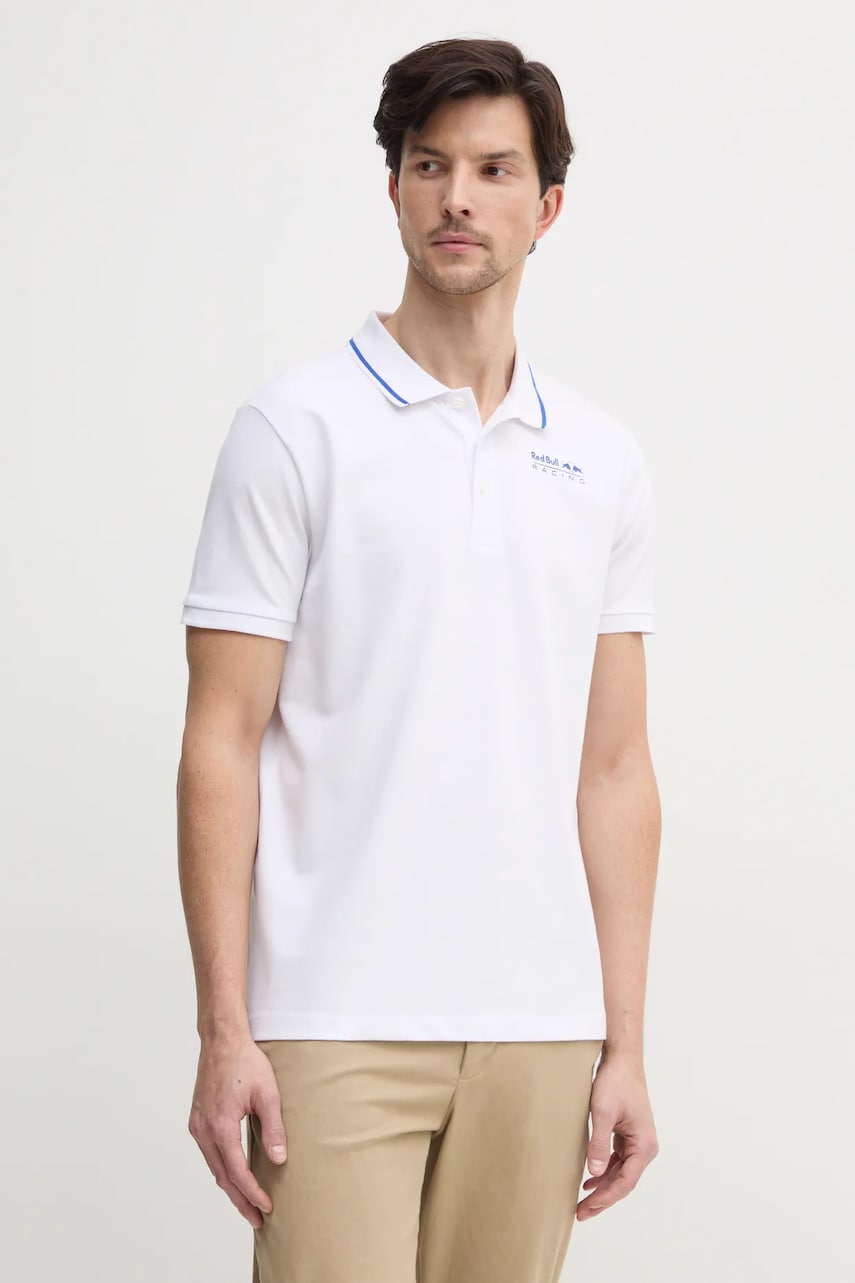 Red Bull Racing x Pepe Jeans tricou polo TIPPED LOGO POLO barbati, culoarea alb, cu imprimeu, RM540013 Red Bull Racing x Pepe Jeans tricou polo TIPPED LOGO POLO barbati, culoarea alb, cu imprimeu, RM540013