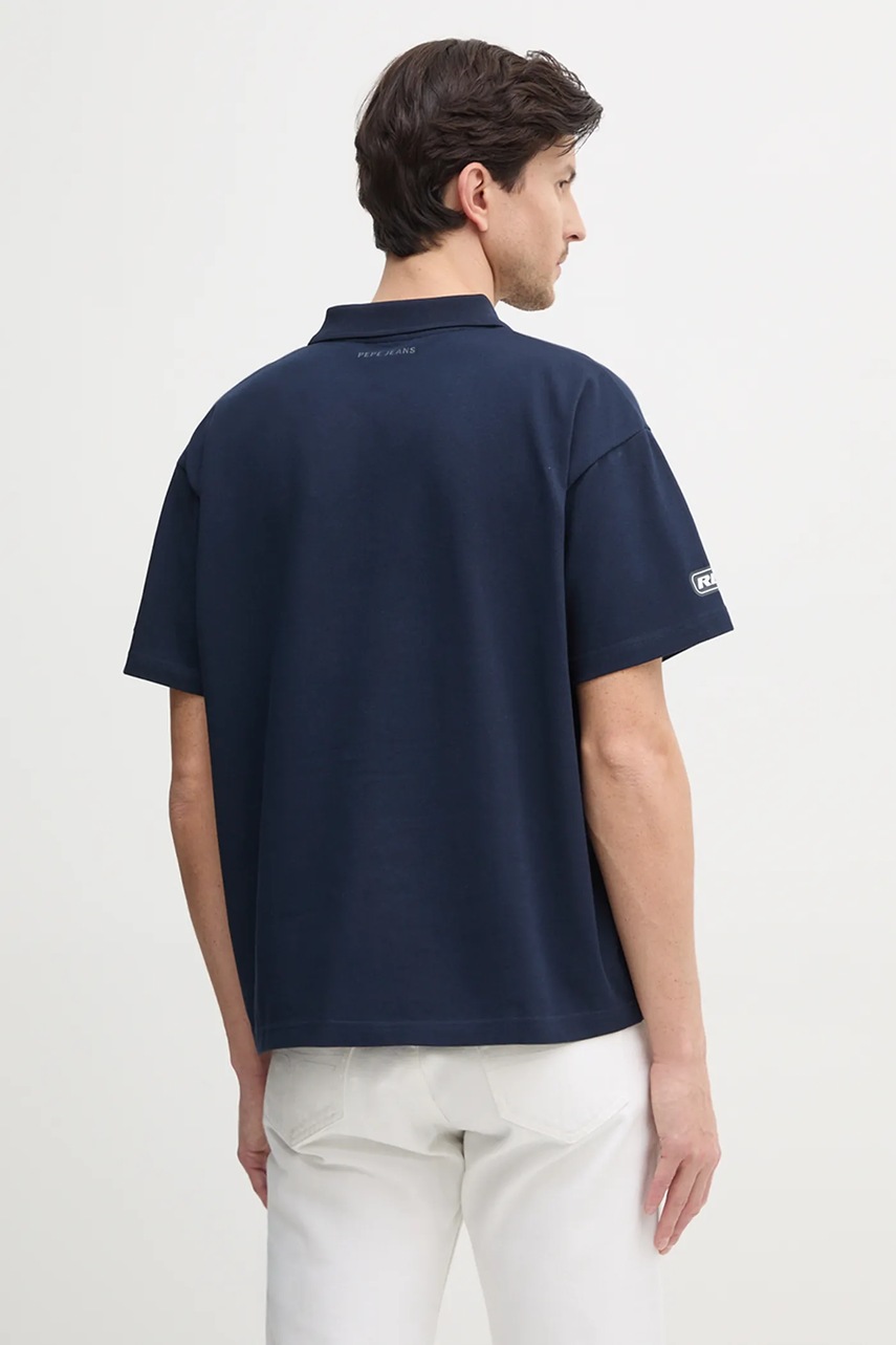 Red Bull Racing x Pepe Jeans pamut póló MOTO PANEL POLO sötétkék, nyomott mintás, RM540017 termék 2. képe