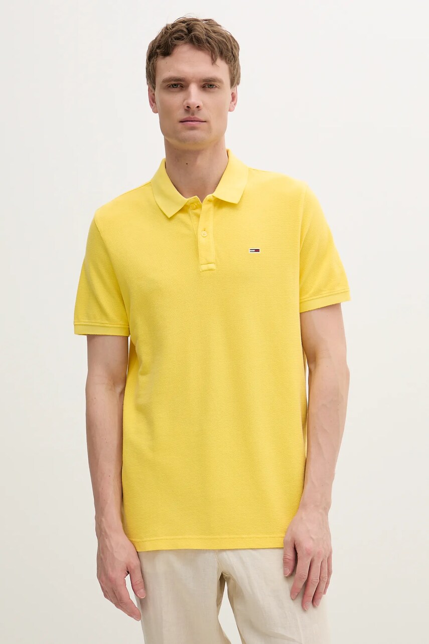 Levně Bavlněné polo tričko Tommy Jeans žlutá barva, DM0DM20226
