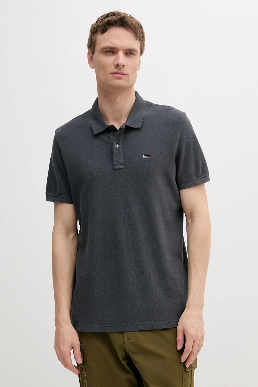 Levně Bavlněné polo tričko Tommy Jeans šedá barva, DM0DM20226