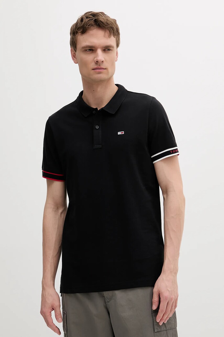 Tommy Jeans polo de bumbac culoarea negru, uni, DM0DM21306