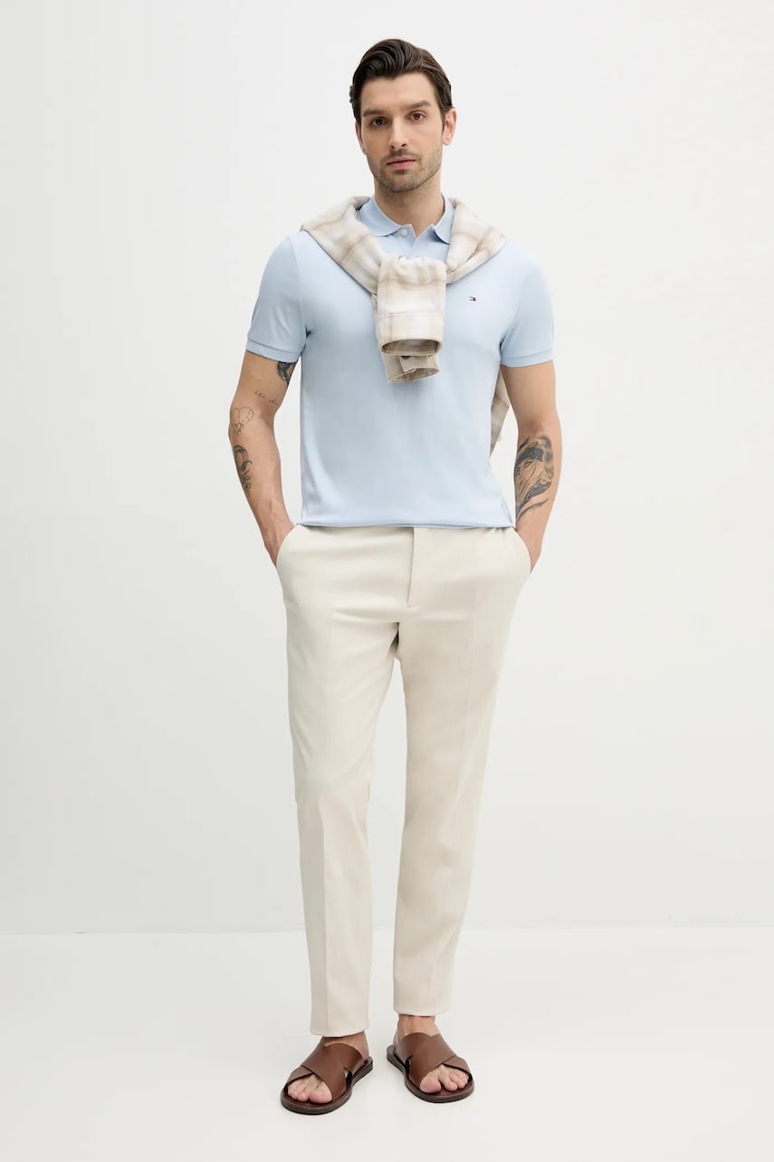 Хлопковое поло Tommy Hilfiger мужское однотонное MW0MW39994 Хлопковое поло Tommy Hilfiger мужское однотонное MW0MW39994