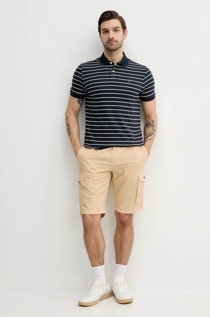 Хлопковое поло Tommy Hilfiger мужское цвет синий однотонное MW0MW39994 Хлопковое поло Tommy Hilfiger мужское цвет синий однотонное MW0MW39994