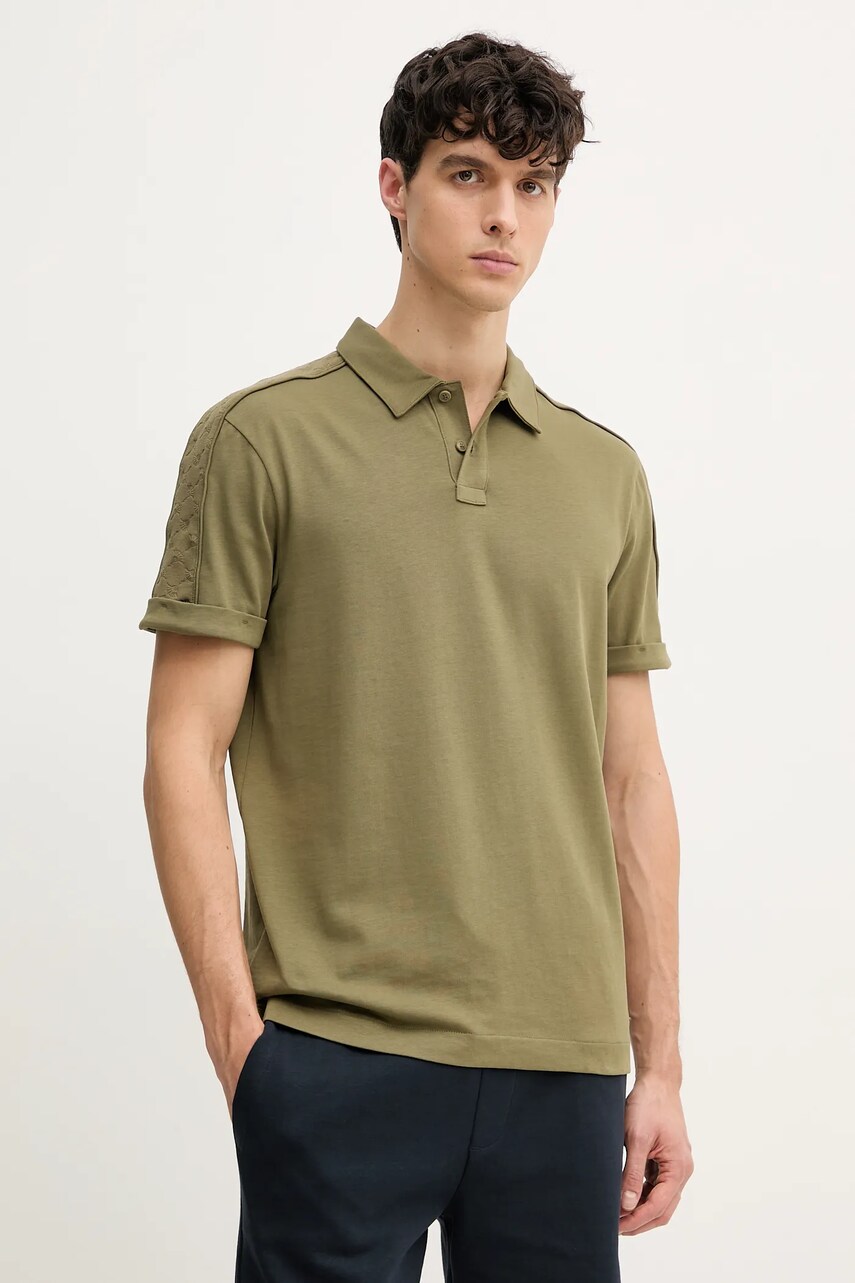 Joop! polo de bumbac bărbați, culoarea verde, uni, 30045558
