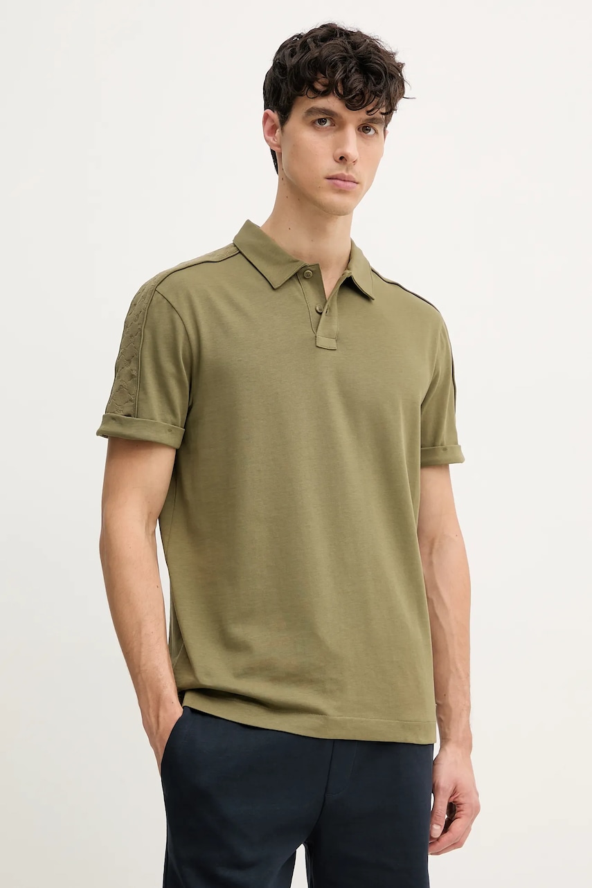 Joop! polo de bumbac bărbați, culoarea verde, uni, 30045558
