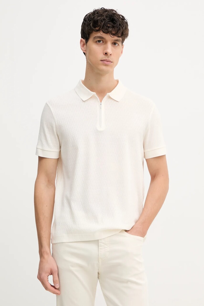 Joop! polo de bumbac bărbați, culoarea bej, uni, 30045546