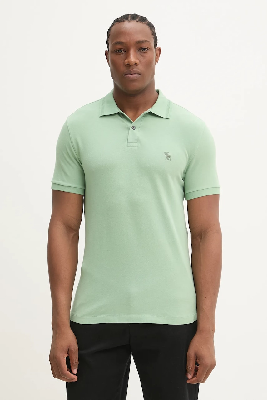 Abercrombie & Fitch tricou polo bărbați, culoarea verde, uni, KI124-5167 Abercrombie & Fitch tricou polo bărbați, culoarea verde, uni, KI124-5167