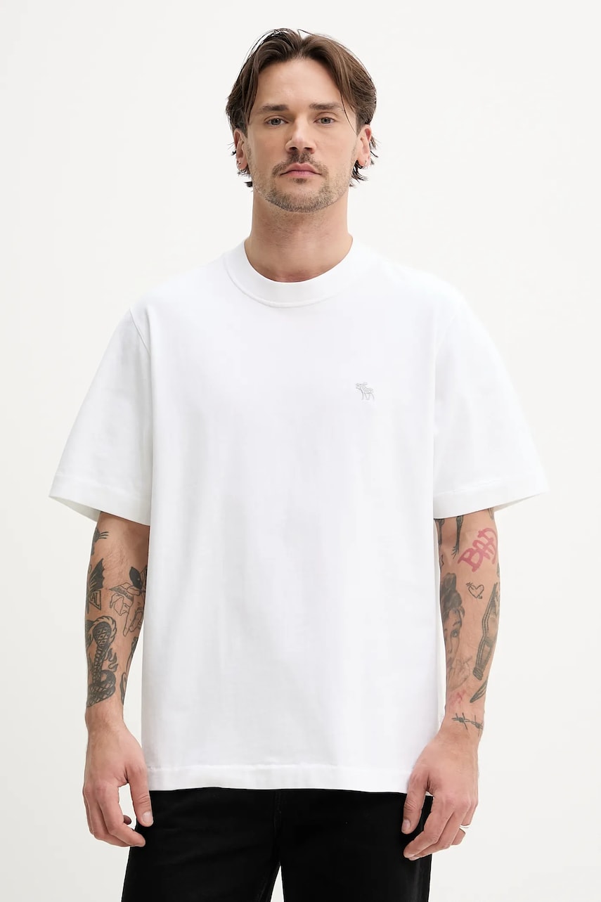 Abercrombie & Fitch tricou din bumbac bărbați, culoarea alb, uni, KI124-5181 Abercrombie & Fitch tricou din bumbac bărbați, culoarea alb, uni, KI124-5181