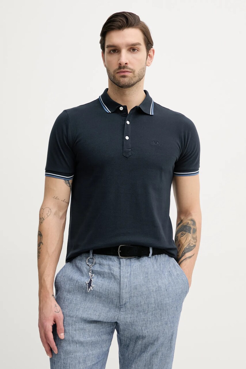 Lindbergh polo de bumbac barbati, culoarea albastru marin, neted