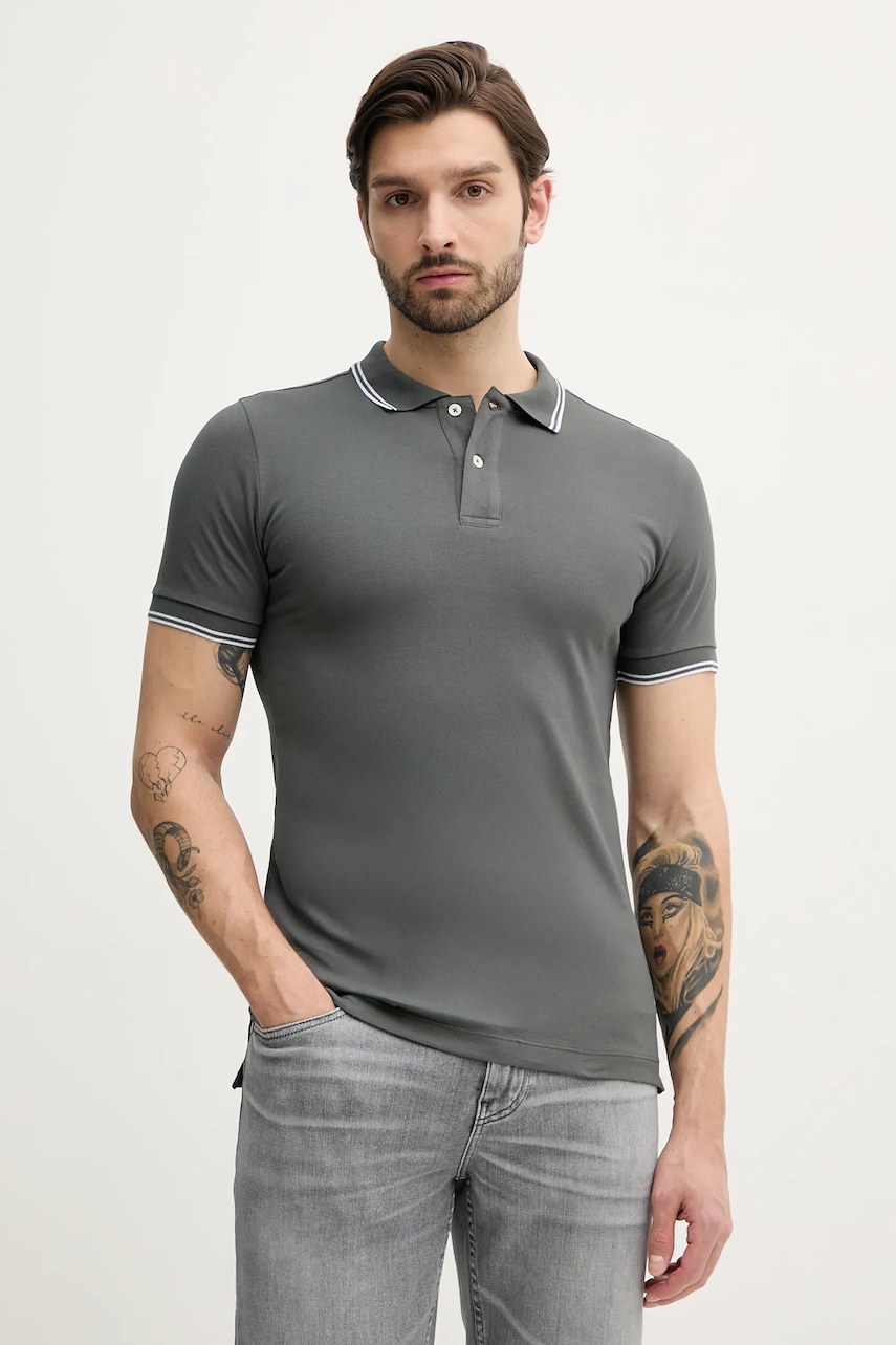 Geox tricou polo barbati, culoarea gri, neted, M5510R T3236
